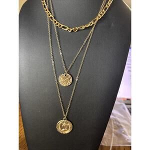Amber Sceats Three Chain Necklace with Coin Pendants, Brand New, 18K gold Plate